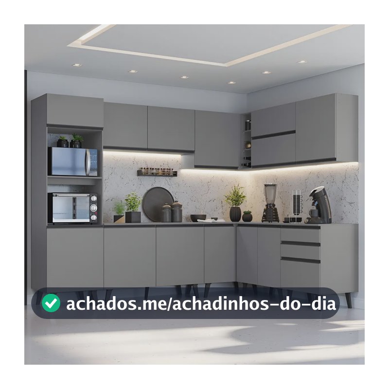 Armário De Cozinha Completa Canto 465cm Cinza Nice Madesa 01 - Cinza