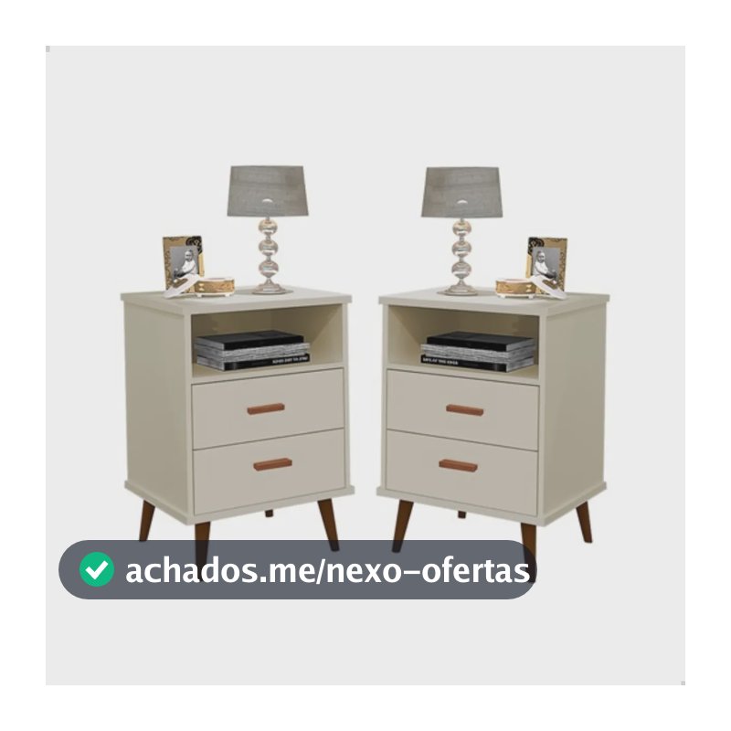 Kit 2 Mesa De Cabeceira Criado Pé Palito Retrô Quarto Itália Brilhante Off White