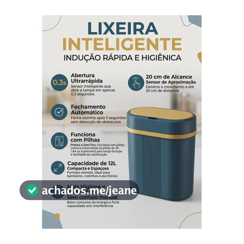 Lixeira Inteligente Automática Sensor 12 Litros Casa Banheir Azul