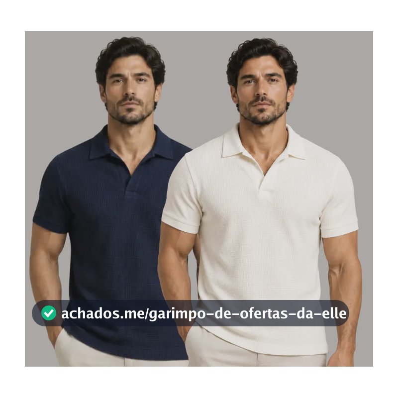 Kit 2 Camisa Camiseta Polo Waffle Masculina Old Money Azul Marinho E Off White Lisa M