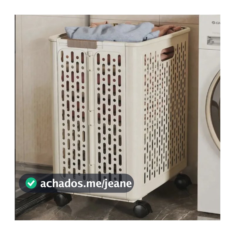 Cesto De Roupa Suja Dobrável Com Alça Rodinhas Banheiro Branco Lisa