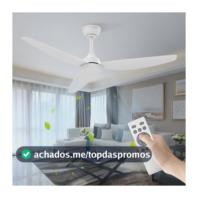 Ventilador de Teto FANSVENTO 52" com 3 Pás ABS, Motor DC Silencioso e Controle Remoto