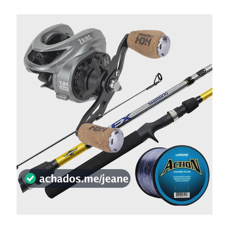 Kit Pesca 18kg Vara Shimano Fx Carretilha Zaire Linha Mono Esquerdo