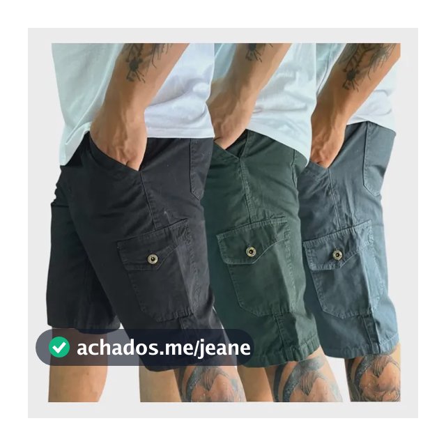 Kit 3 Bermuda Masculina Cargo Brim Sarja Jeans 6 Bolsos