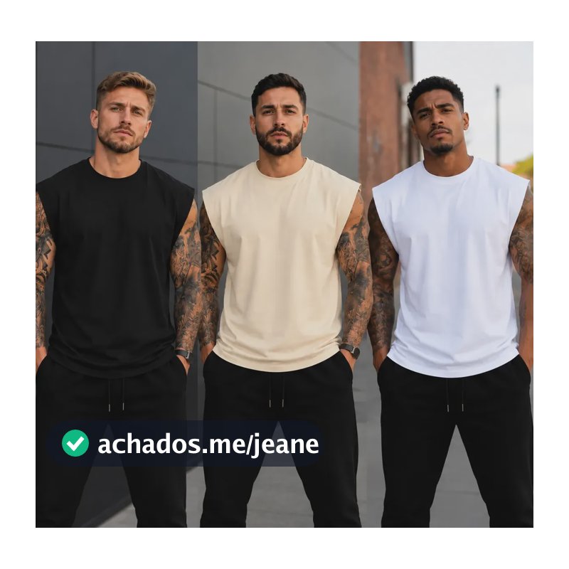 Kit 3 Regata Masculina Plus Size Machao Oversized Liso Kit 3 Regata Liso G5 Liso
