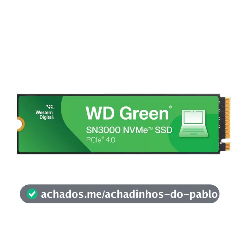 SSD 1TB M.2 NVMe PCIe 4.0 Western Digital Sn3000 Velocidade de Leitura e Gravação 5000/4200 MB/s WDS100T4G0E-00CPS0