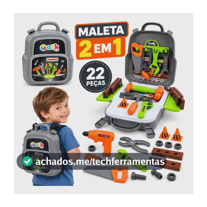 Kit Maleta Ferramentas De Brinquedo Infantil Kit 3 em 1 Mochila 22 Peças Oficina para Meninos Completo Malinha de Ferramenta