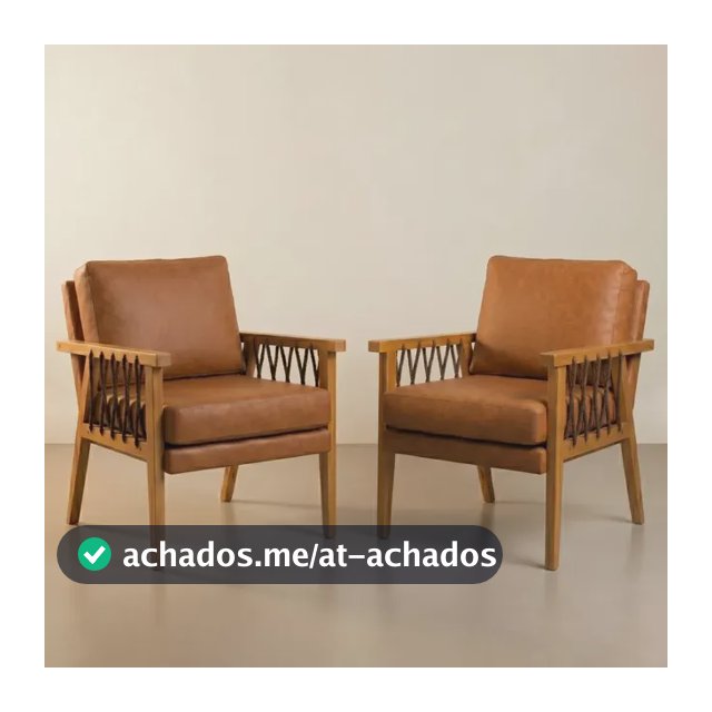 Kit 2 Poltronas Lumi Premium Caramelo, de Madeira Maciça, com Corino e Almofada