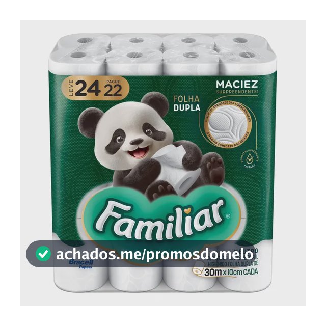 Papel Higiênico Familiar Folha Dupla Kit 24 Rolos de 30 m