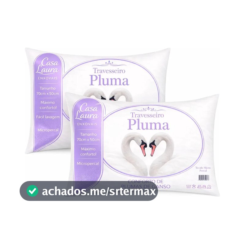 Kit 02 Travesseiro Antialérgico Pluma De Ganso 70cm X 50cm Cor Branco