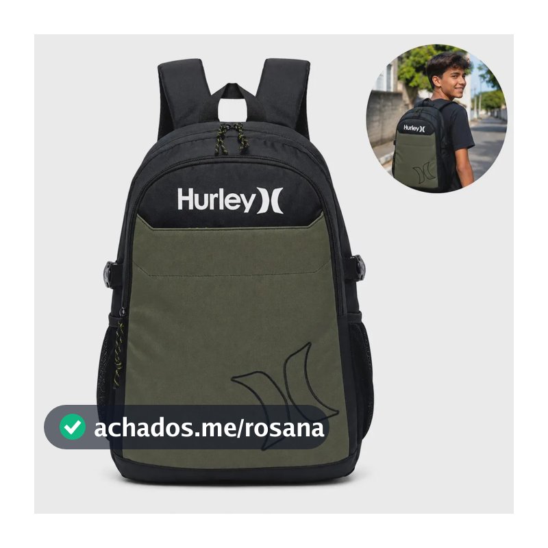 Mochila Escolar Hurley Masculina 18 L Verde para Faculdade e Viagem