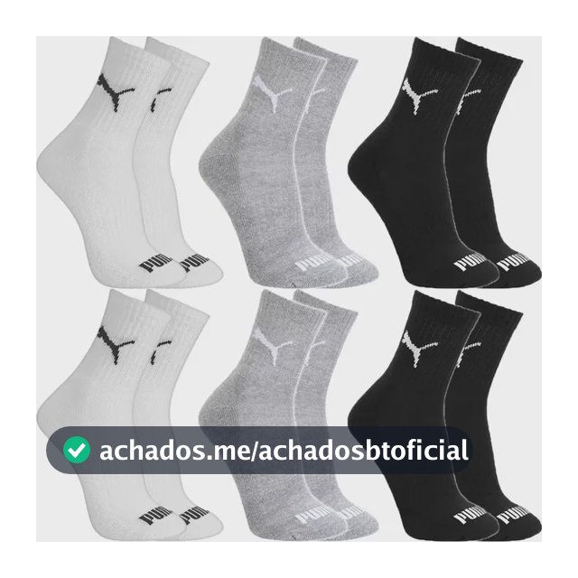 Kit 6 Pares Meias Puma Cano Médio Alto Atoalhada Original
