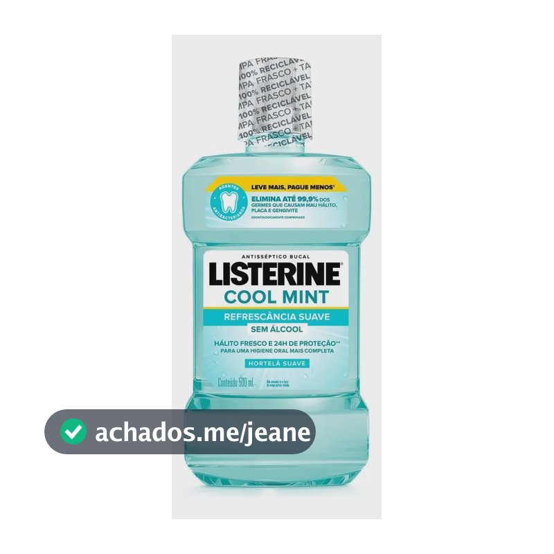 LISTERINE Cool Mint Suave Enxaguante Bucal Sem Álcool, 500mL