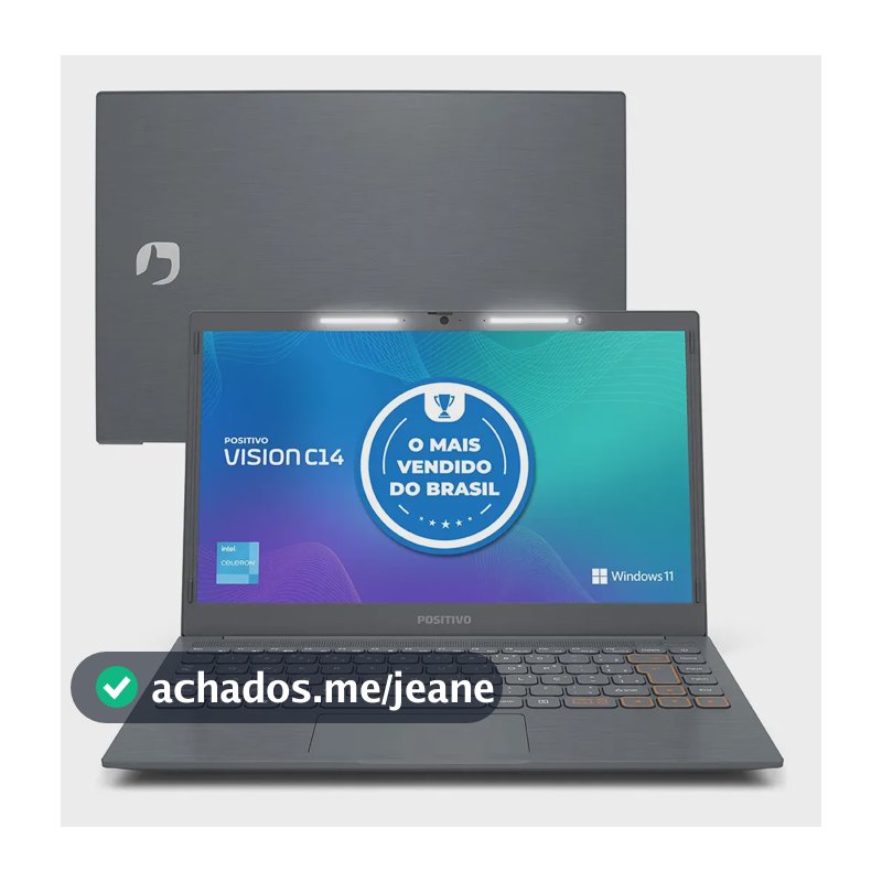 Notebook Positivo Vision C14 Lumina BAR Celeron 4GB RAM 128GB eMMC Windows 11 Tela 14" Polegadas HD Antirreflexo Tecla Link - Cinza