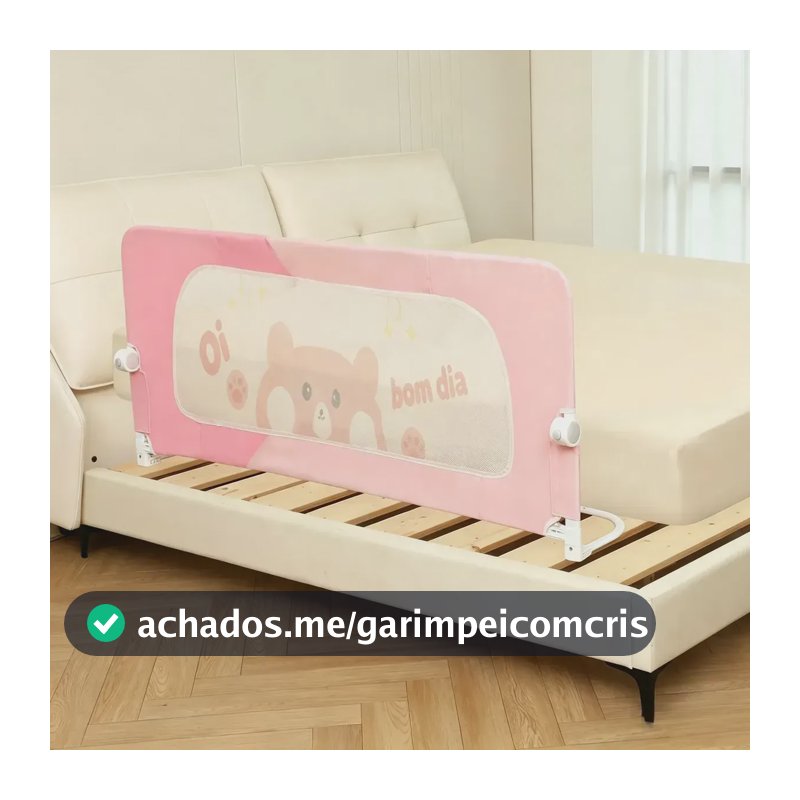 Barreira de Cama Infantil Anti-Queda, Altura Ajustável, Dobrável, 1,5m com Estampa de Urso Fofo