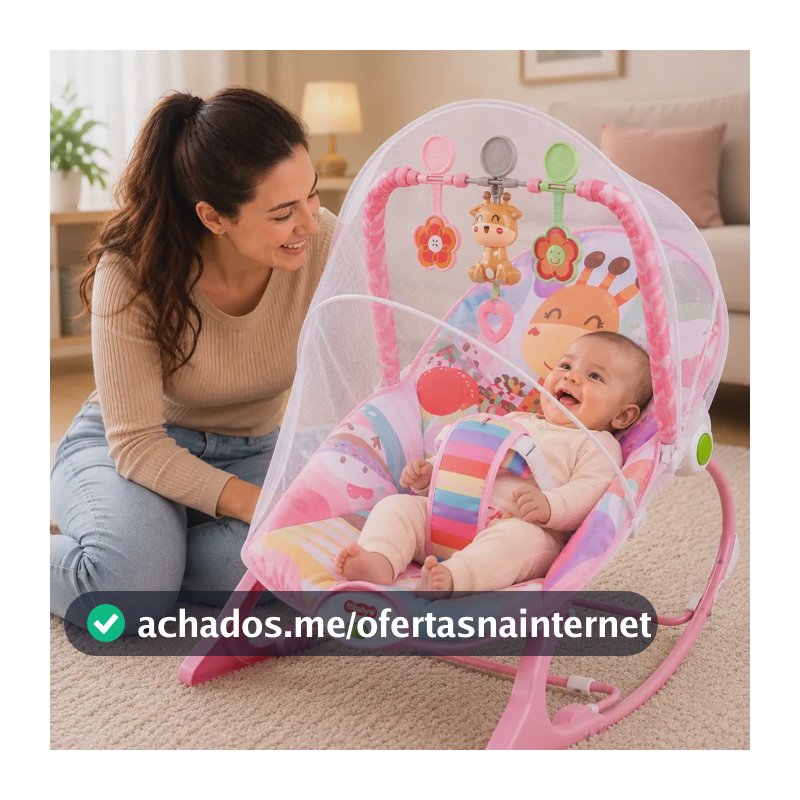 Cadeira de Descanso Musical Bambinelli Rocker para Bebê com Mosquiteiro, até 18kg - Rosa