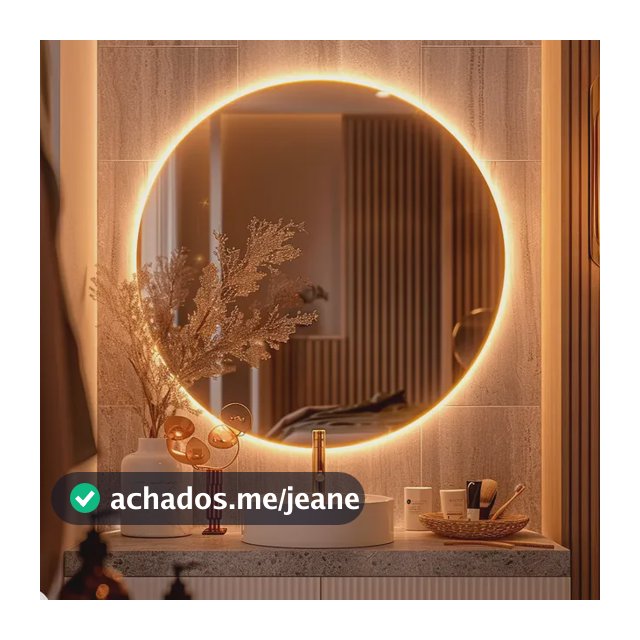 Espelho Redondo 50cm C/ Led Para Parede Quarto Banheiro Sala Moldura Redondo 50cm Led Quente