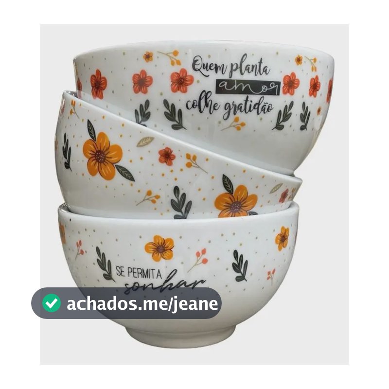 03 Cumbucas Porcelana Decoração Capri Decorada Grande Floral Branco