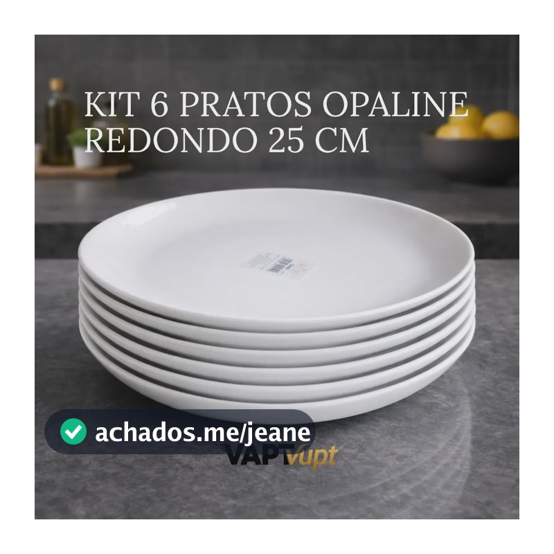 Kit 6 Pratos Rasos Redondo Brancos Em Vidro Opalina Premium Design Sofisticado, Alta Resistência Para Restaurantes E Mesa Posta Elegante Vapt Vupt