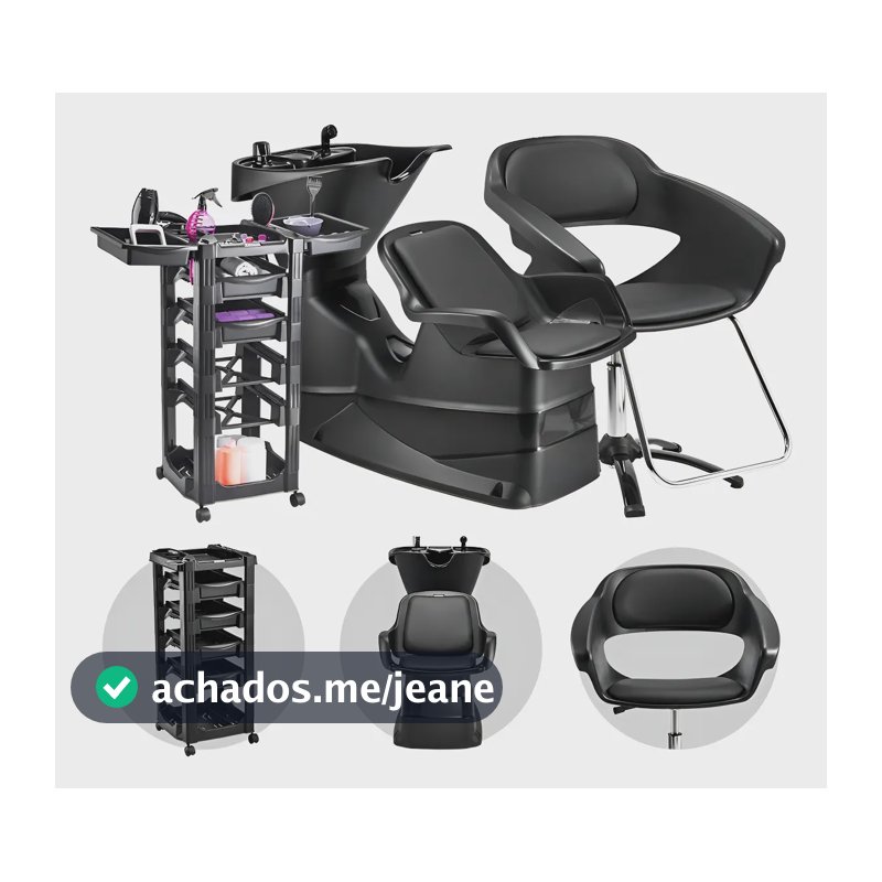 Kit Lavatório de Cabelo com Cadeira Primma e Carrinho Auxiliar Móveis para Salão de Beleza Dompel