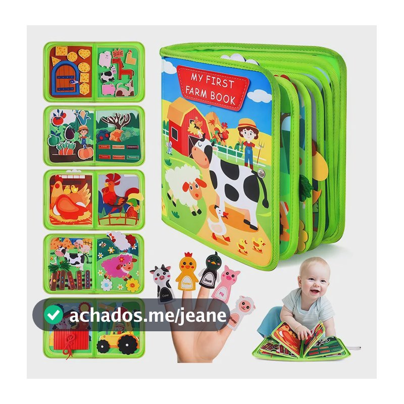 Livro Sensorial Montessori Fazenda Feltro Educativo Bebê Verde