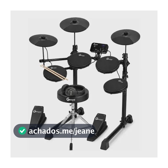 Bateria Eletrônica Completa Groove Drums Edg100 Midi Usb 7 Peças 4 Pads 3 Pratos Profissional e Banco e Fone de Ouvido Cor Preto