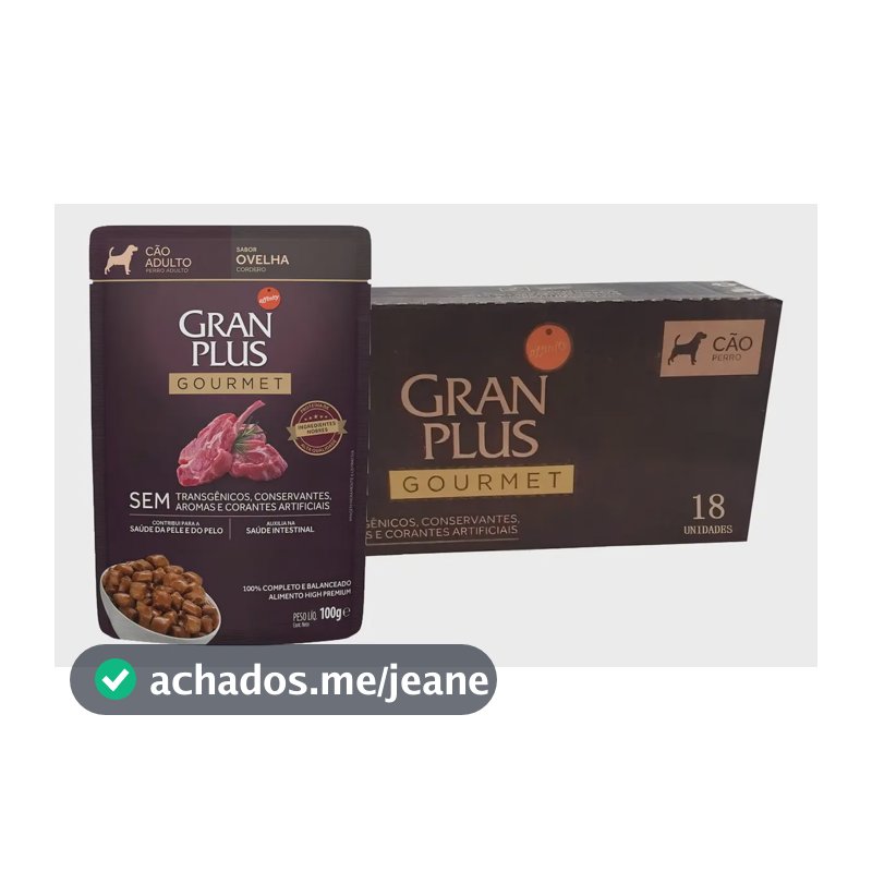 Ração Úmida GranPlus Ovelha Cães Adultos 18 Sachês 100g Alimento Completo