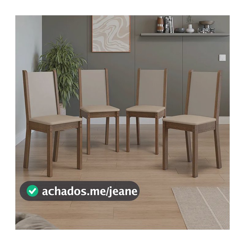 Kit 4 Cadeiras de Jantar Estofada 4291 Madesa Rustic/crema/pérola Cor da estrutura da cadeira Rustic/Crema Cor do assento Pérola 42917G4XTPER