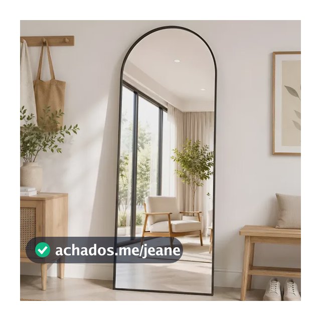 Espelho De Chão Corpo Inteiro Arco 16560cm Com Suporte U Preto