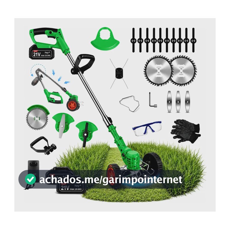 Roçadeira Elétrica Aparador Com Rodas E 2 Baterias 127/220v Verde