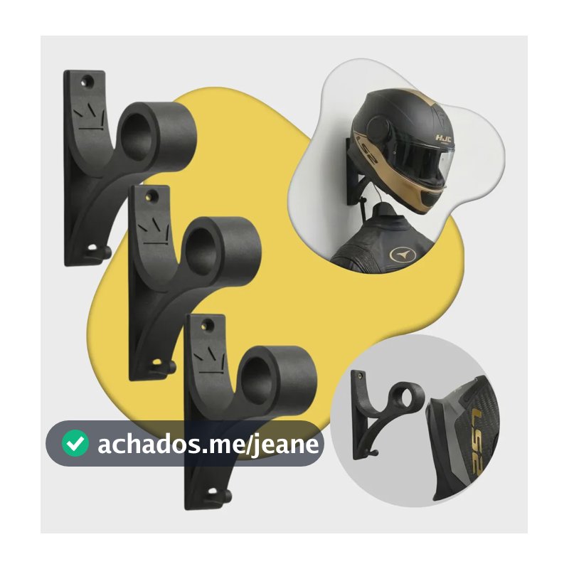 Kit 3 Suporte De Capacete De Parede Fixo + Parafuso E Bucha Preto Lisa 67/68