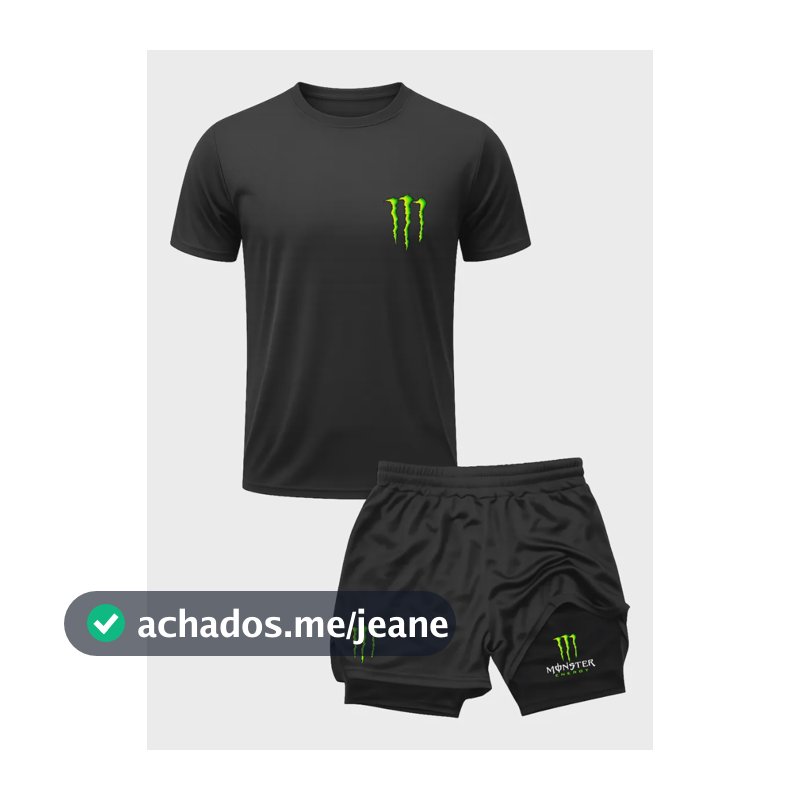 Kit Shorts 2 Em 1 Camisa Dryfit Confortável Leve Treino Monster-preto G