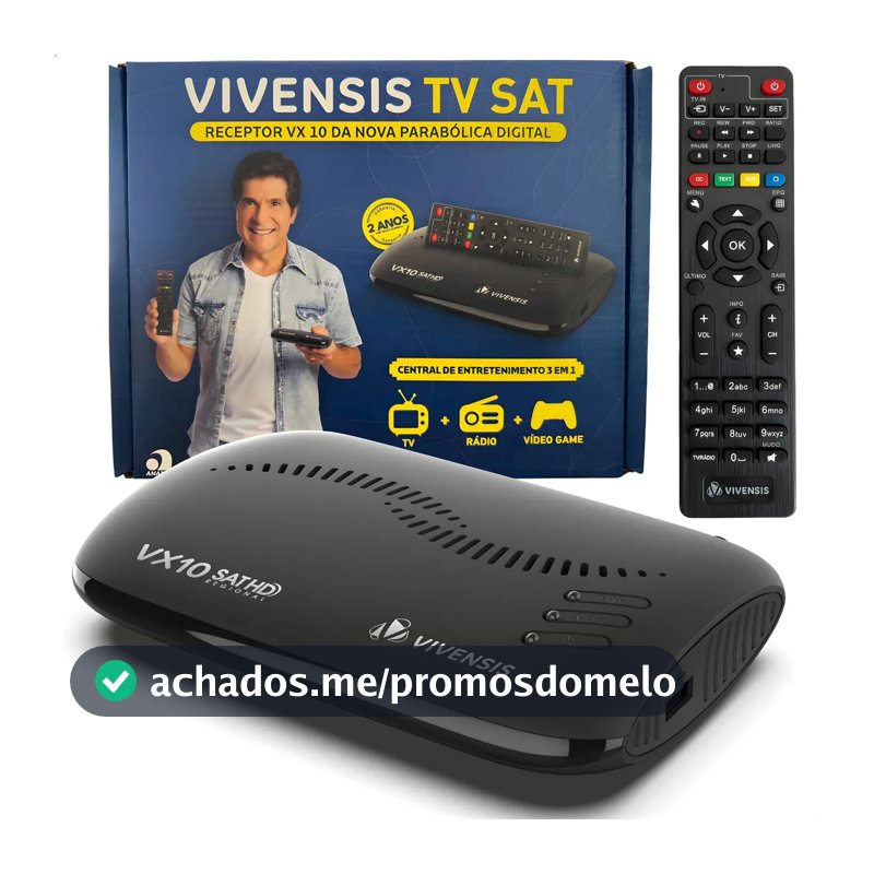 Receptor Vivensis VX10 Nova Parabolica TV Sem Mensalidade antena OI SKY Claro Vivo Cor Preto