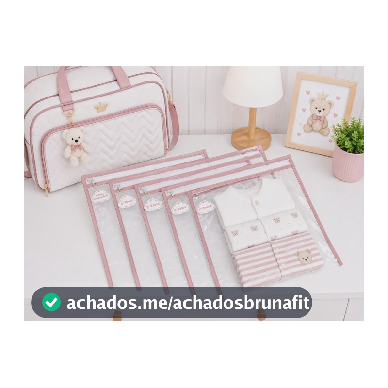 05 Saquinho Maternidade Organizador Com Tag E Zíper Rosa/rosa
