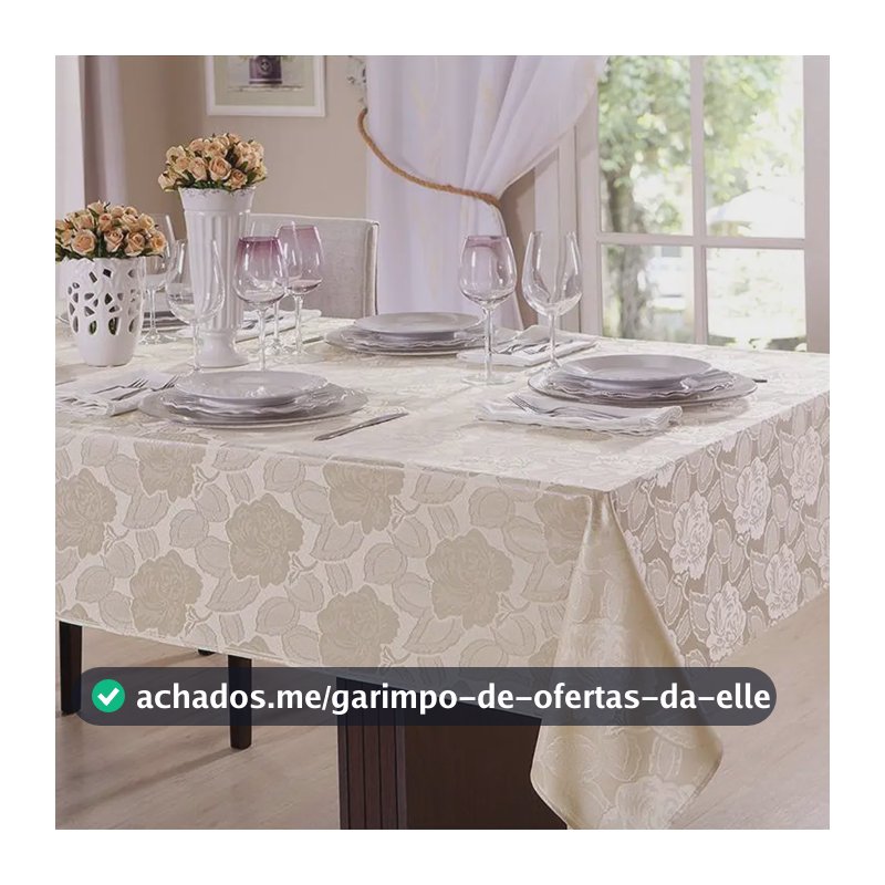 Toalha De Mesa 6 Lugares Jacquard 200x135cm Admirar Cor Champanhe