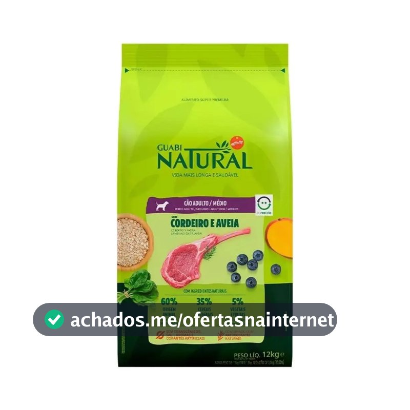 Ração P/ Cães Raça Média Sabor Cordeiro 12kg Guabi Natural