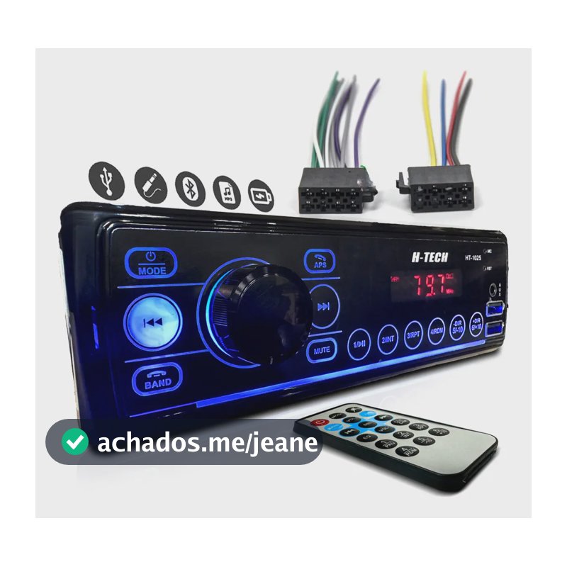 Auto Rádio HTECH HT-1025 Bluetooth USB Aux para Carros