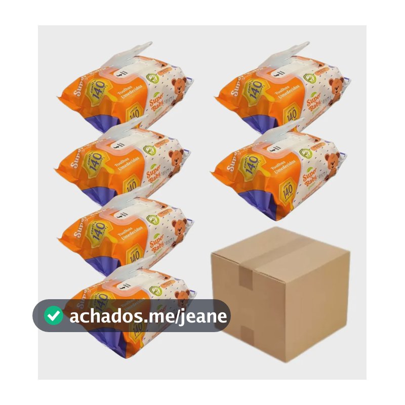 Lenços Umedecidos Super Baby Green Kit com 6 Pacotes de 140 Unidades para Bebê Hipoalergênicos e sem Álcool com Aloe Vera