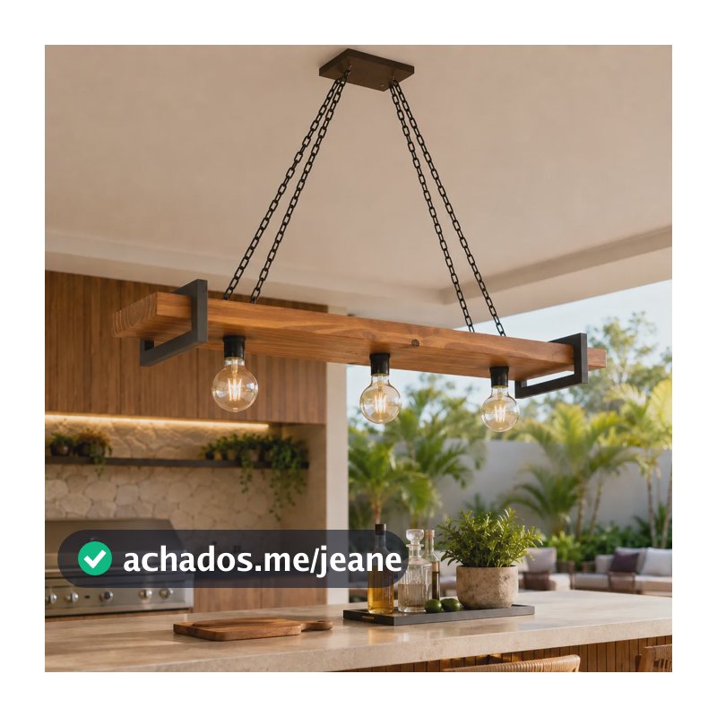 Lustre Pendente Caibro Madeira Alto Padrão Industrial Bivolt 127/220v Marrom
