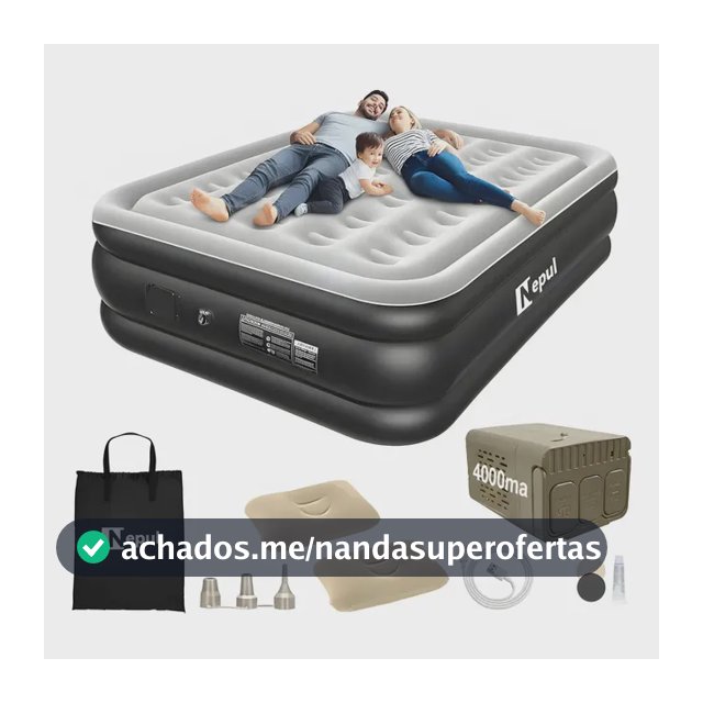 Colchão Inflável Queen Nepul Duplo Com 2 Travesseiro Inflável NE-999 cor Cinza