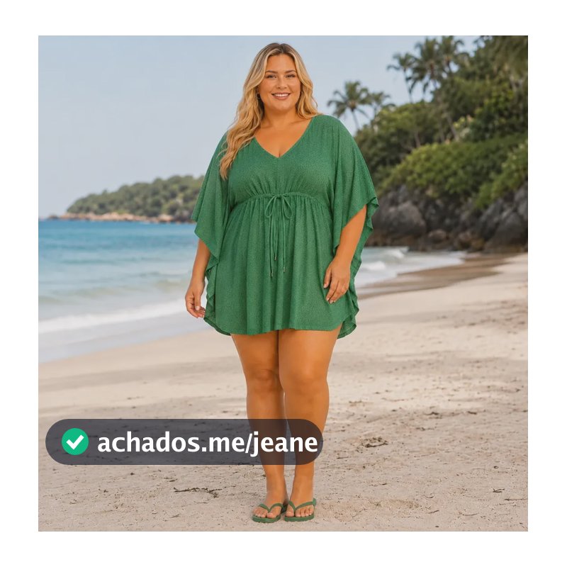 Saída De Praia Plus Size  Leve Confortável Verão Moda Praia Verde G4 56 Liso