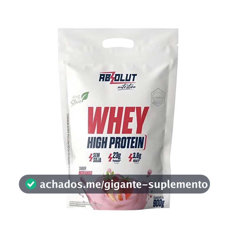 Whey Protein Concentrado High Protein Pouch 900g Morango - Absolut Nutrition - Ganho De Massa Muscular Hipertrofia