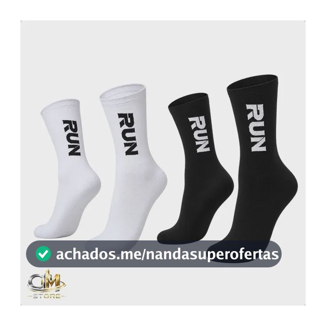 Kit 2 Pares Meia Esportiva Poliamida Corrida Ciclismo Run Preto Branco Lisa 35 Ao 43