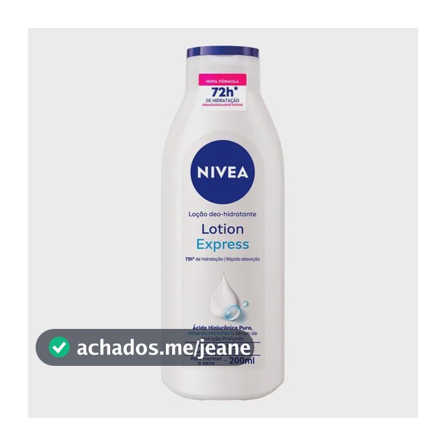 NIVEA Loção Deo-Hidratante Lotion Express 200ml, Hidratação 72h, Rápida Absorção, Hialurônico Puro, Corporal, Pele Normal e Seca