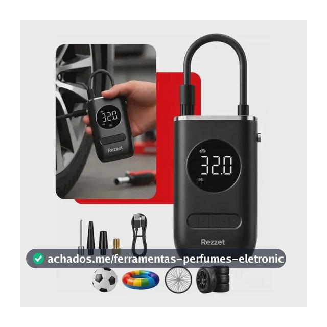 Mini Compressor Digital Rezzet Bomba De Encher Pneus Portátil Para Carro Bicicleta Motocicletas Cor Preto Com Calibrador