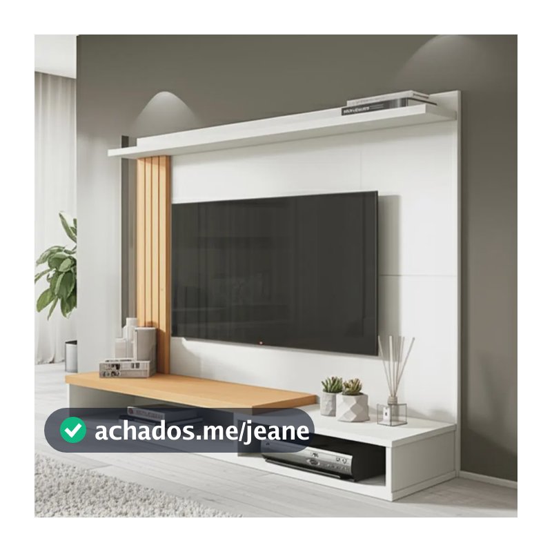 Estante livro painel Tv 43 32 42 50 52 polegadas quarto sala cor off white/Freijó