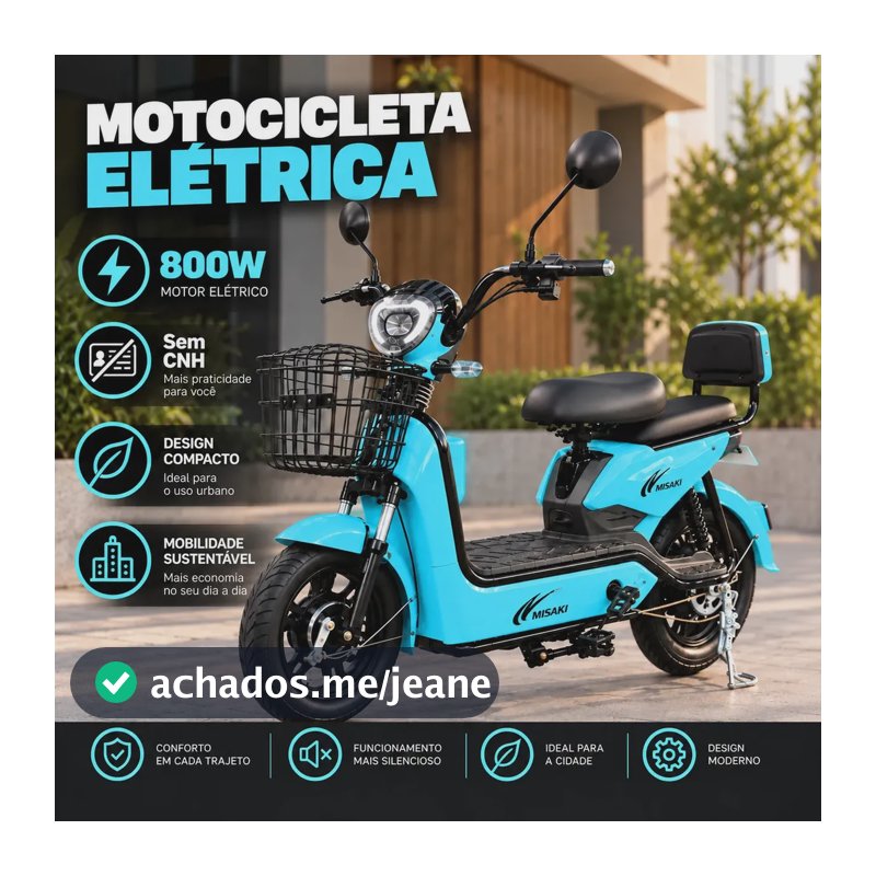 Motocicleta Eletrica Bike Bicicleta Moto Scooter Mobilidade 800W Sem CNH Cor Azul