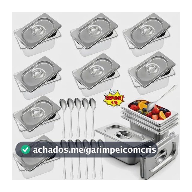 Kit 12 Cuba Inox Sorvete 1/9x100mm Cubas Gastronômicas Com Tampas E Colheres Inox