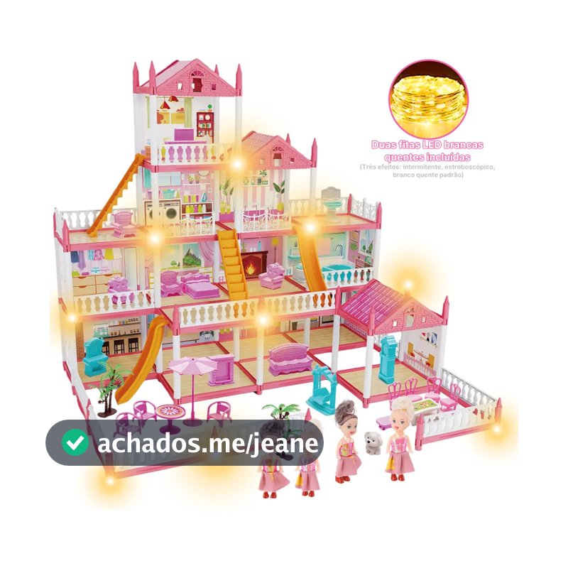 Casinha De Boneca Castelo Da Princesa 283 Pcs Rosa Com Quatro Bonecas