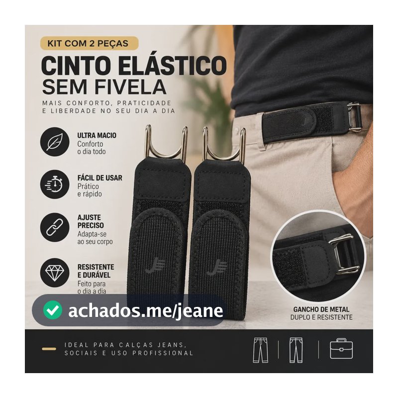 Cinto Elástico Sem Fivela Ajustável Com Velcro Preto Unico